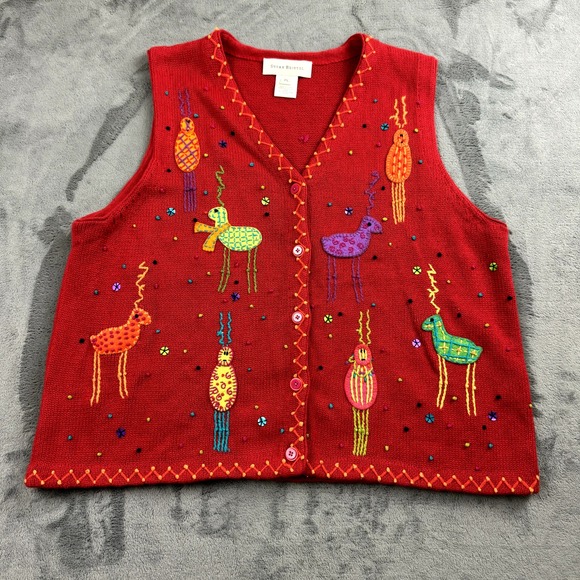 Susan Bristol Sweaters - Vintage Susan Bristol Womens Sweater Vest Size Large Funky Retro Embroidered